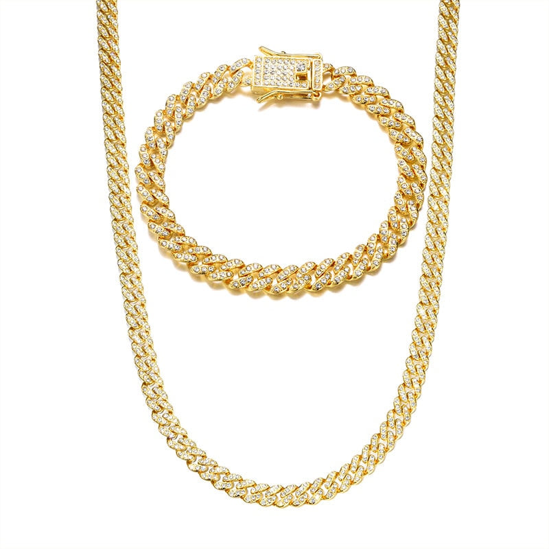 Iced Out Paved Rhinestones Cuban Chains