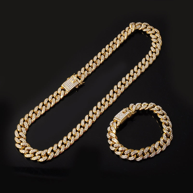 Iced Out Paved Rhinestones Cuban Chains