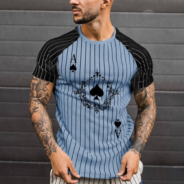 New Men's Solid Spades Pattern T-Shirt