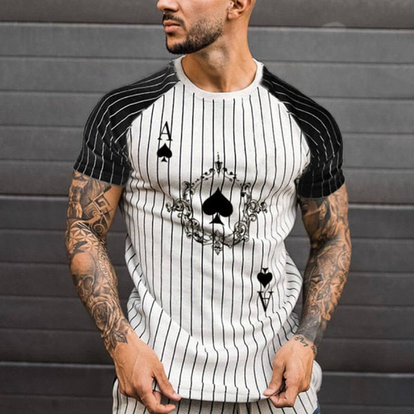 New Men's Solid Spades Pattern T-Shirt